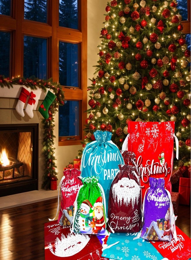 Yunaeduo Drawstring Christmas Gift Bags -30PCS Christmas Bags Assorted Sizes for Presents - Plastic Wrapping Bags Bulk - Xmas Gift Bags, 6 Designs Large/Medium/Small Sizes - Image 4